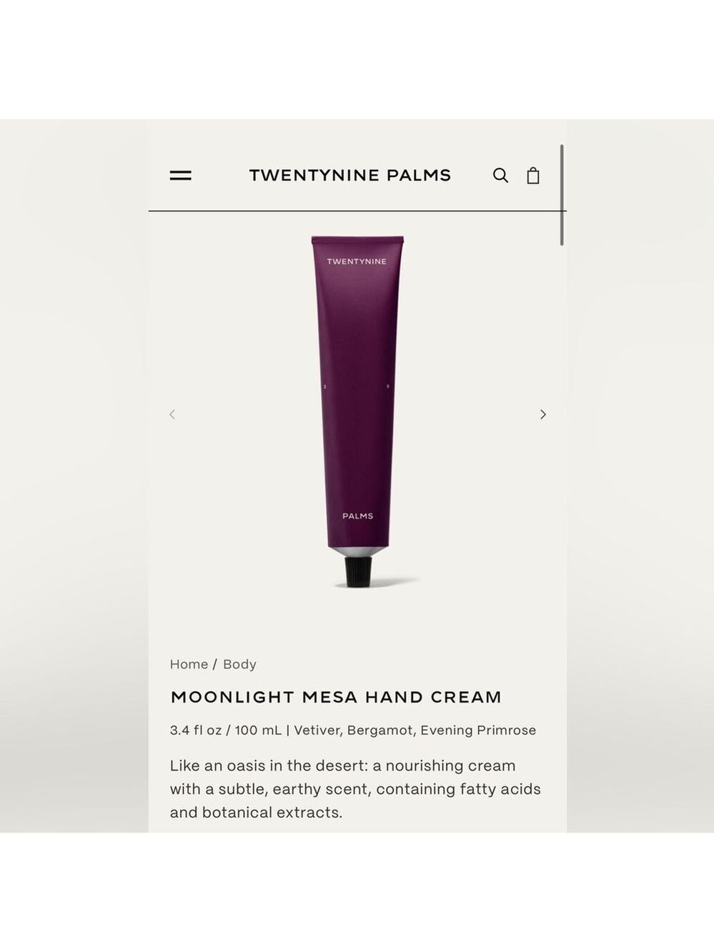 Twenty Nine Palms Moonlight Mesa Handcream - NIB